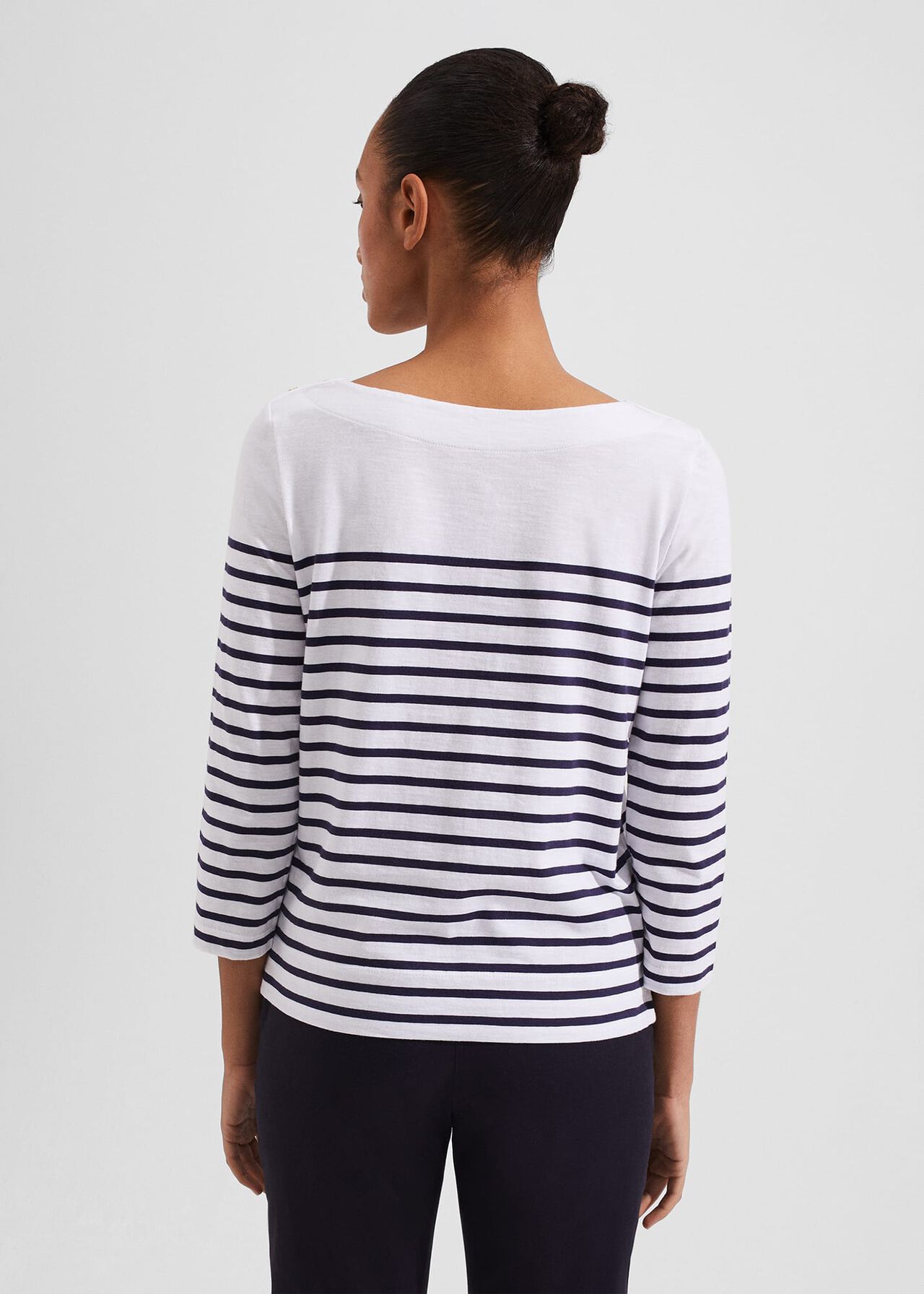 Kirsty Cotton Slub Top, White Navy, hi-res