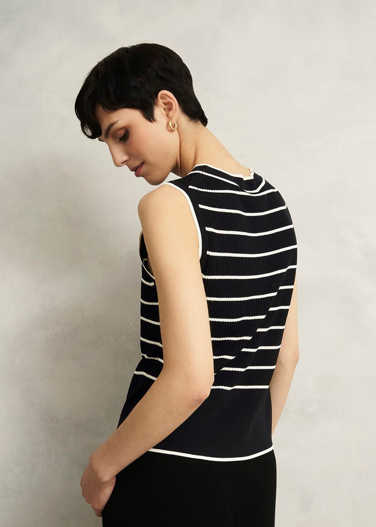 Navy Belmont Striped Knitted Vest Top, Black Cream, hi-res