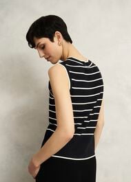 Navy Belmont Striped Knitted Vest Top, Black Cream, hi-res