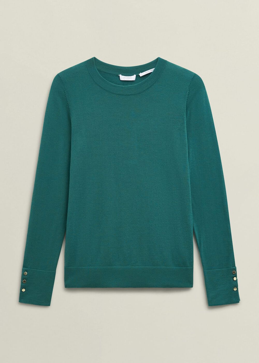 Dark Green Penny Merino Wool Crew Neck Knitted Jumper, Deep Lake Green, hi-res