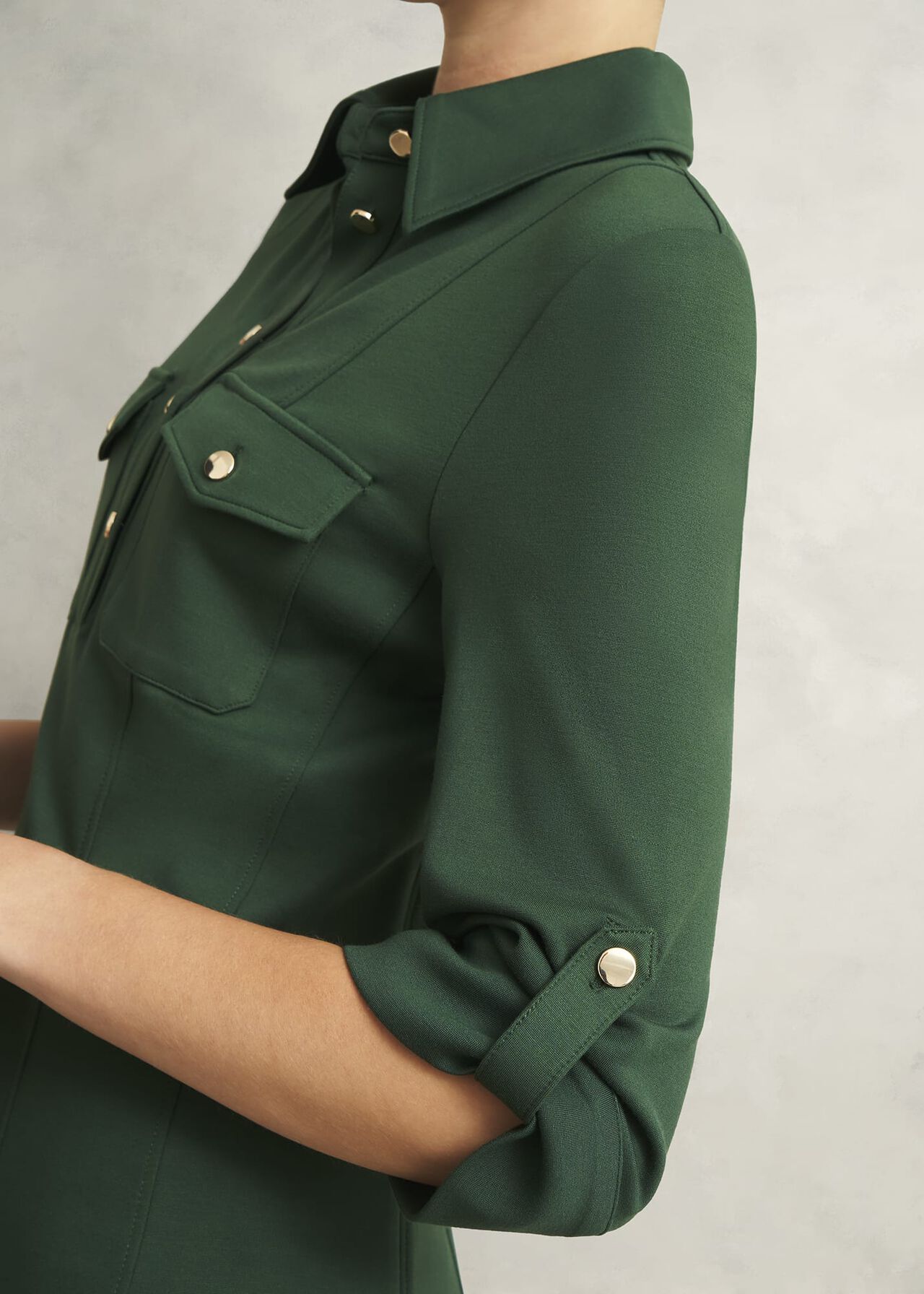 Dark Green Angelica Utility Ponte Midi Dress, Rich Sage Green, hi-res