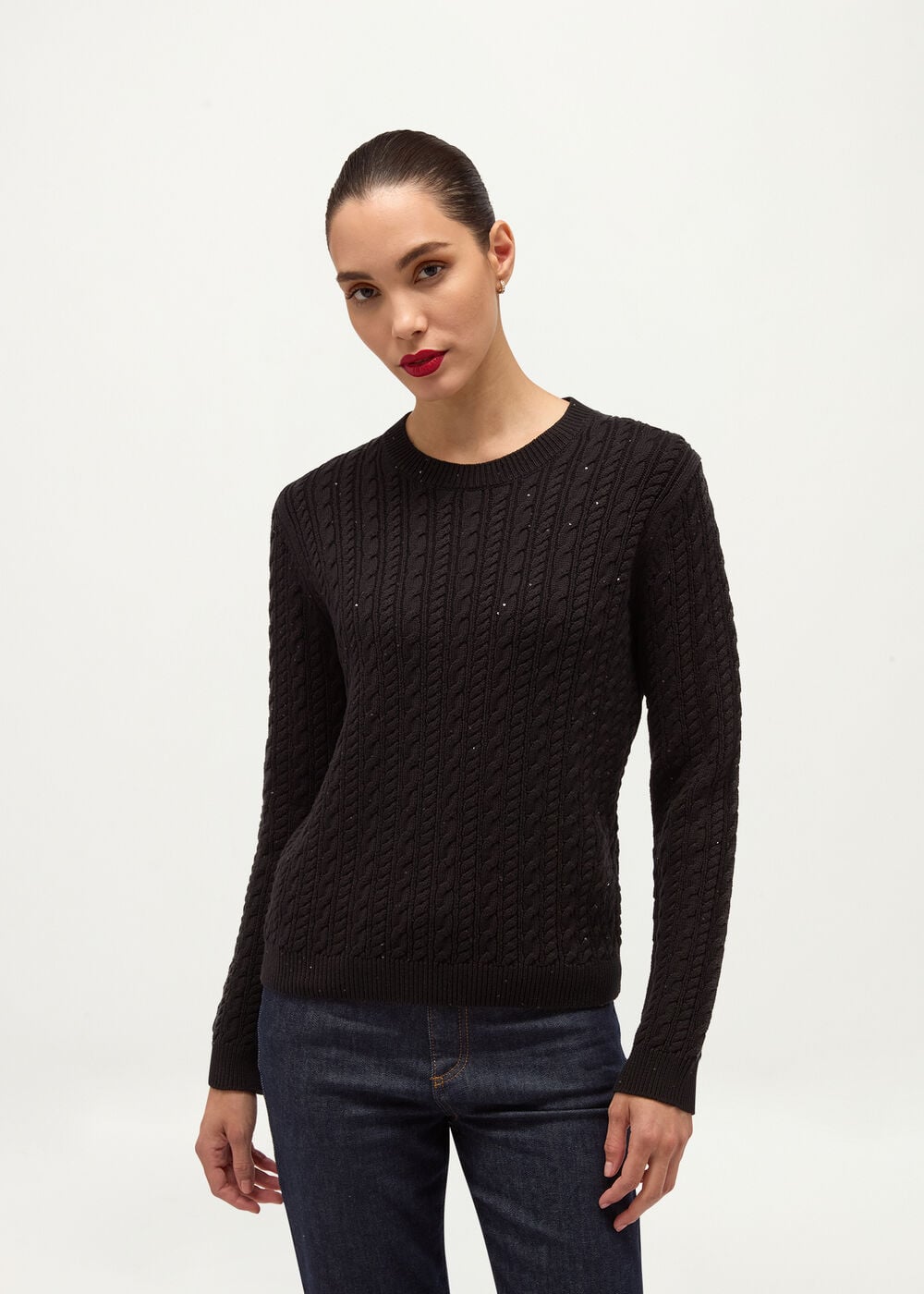 Lennon Cable Sequin Jumper With Cotton