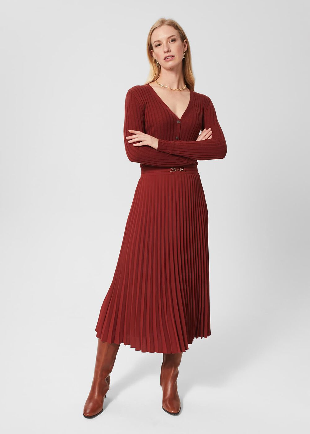 Aria Ribbed Cardigan, Dark Pecan, hi-res