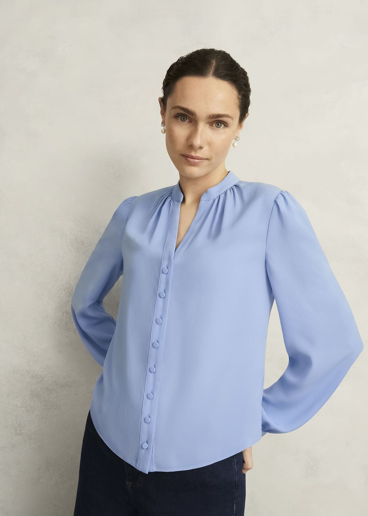 Light Blue Peony Blouse, Maya Blue, hi-res