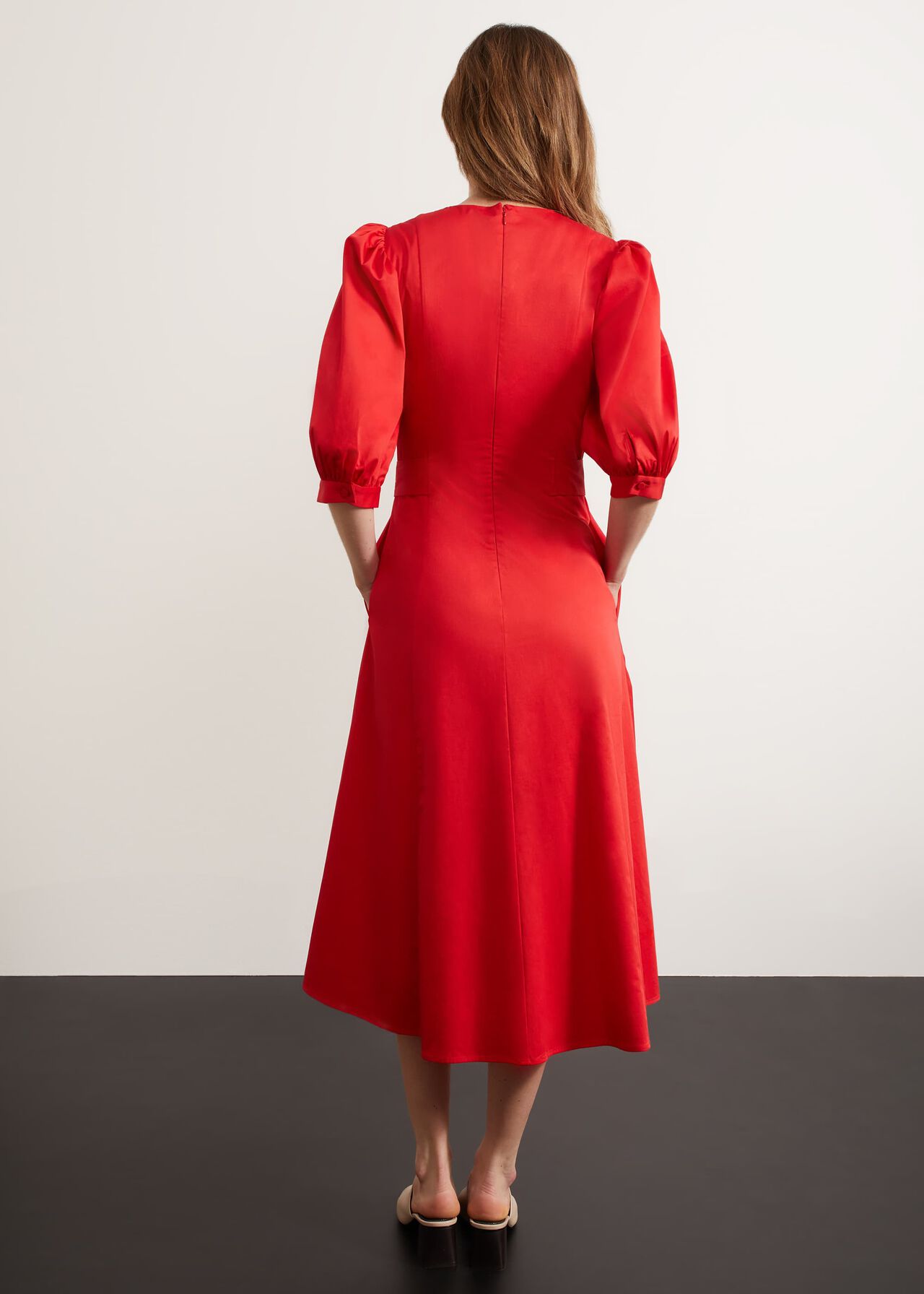 Cliveden Tie Midi Dress, Red, hi-res