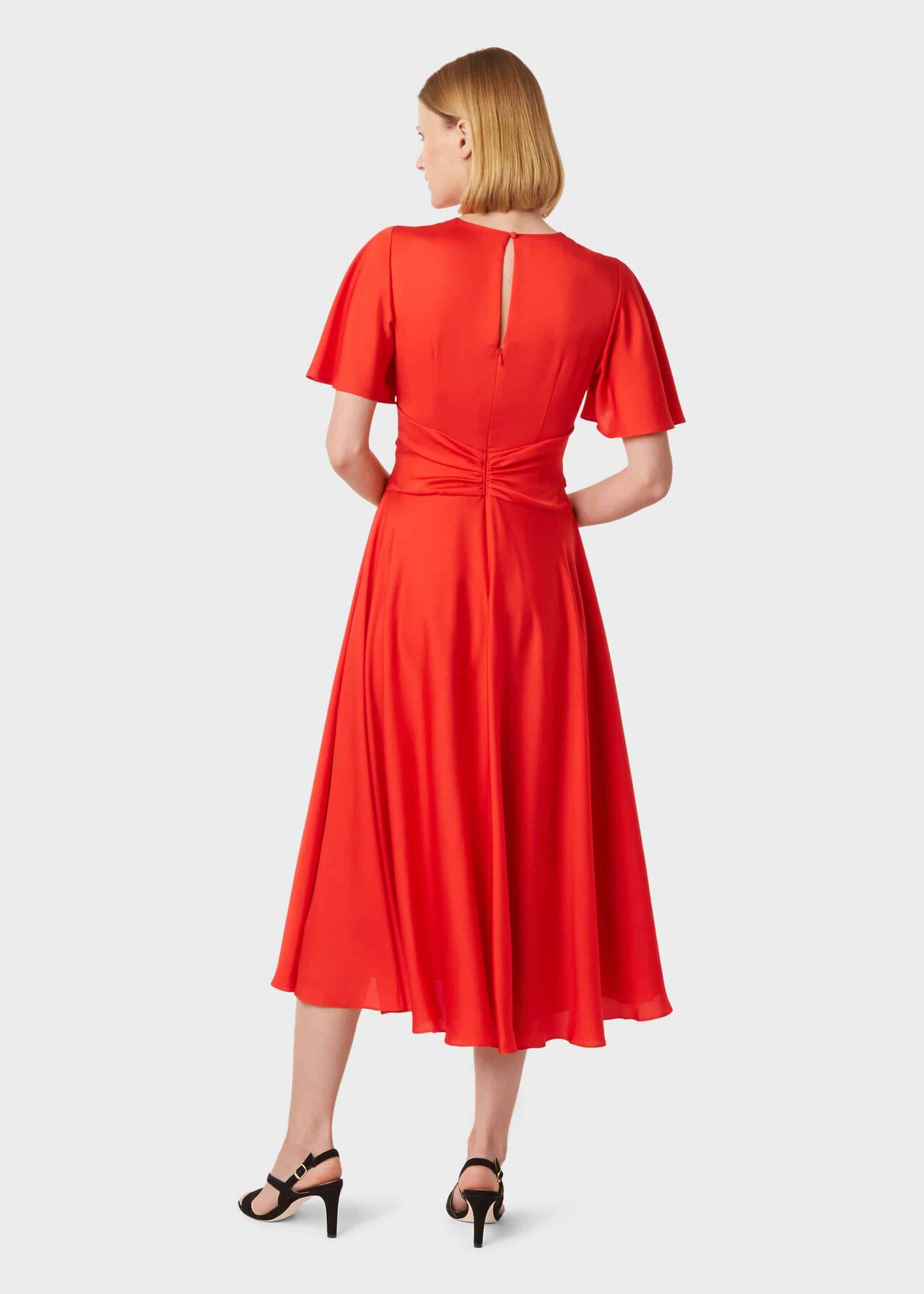 Leia Satin Fit And Flare Dress, Flame Red, hi-res