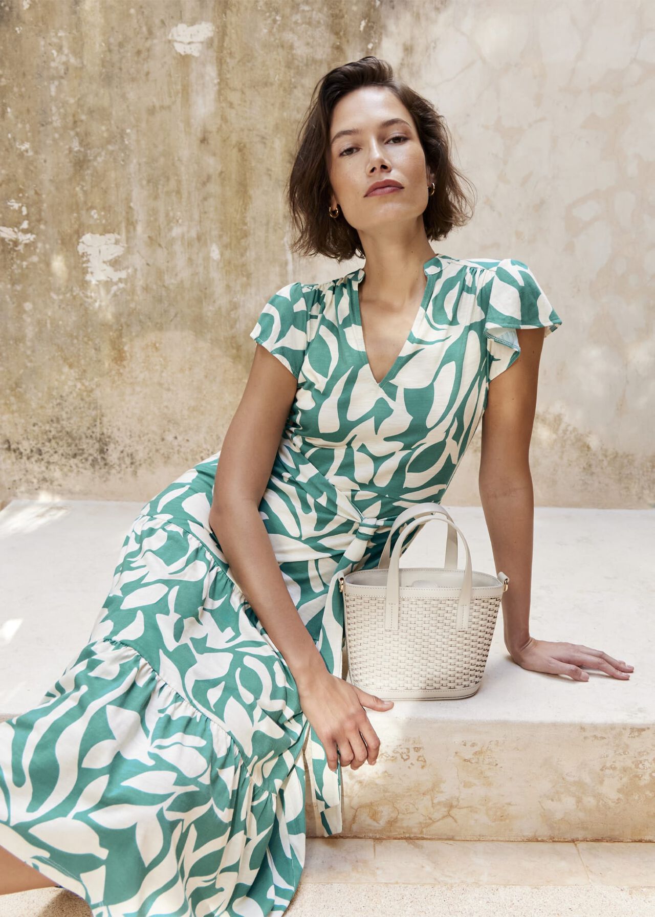 Nadine Jersey Dress, Green Ivory, hi-res