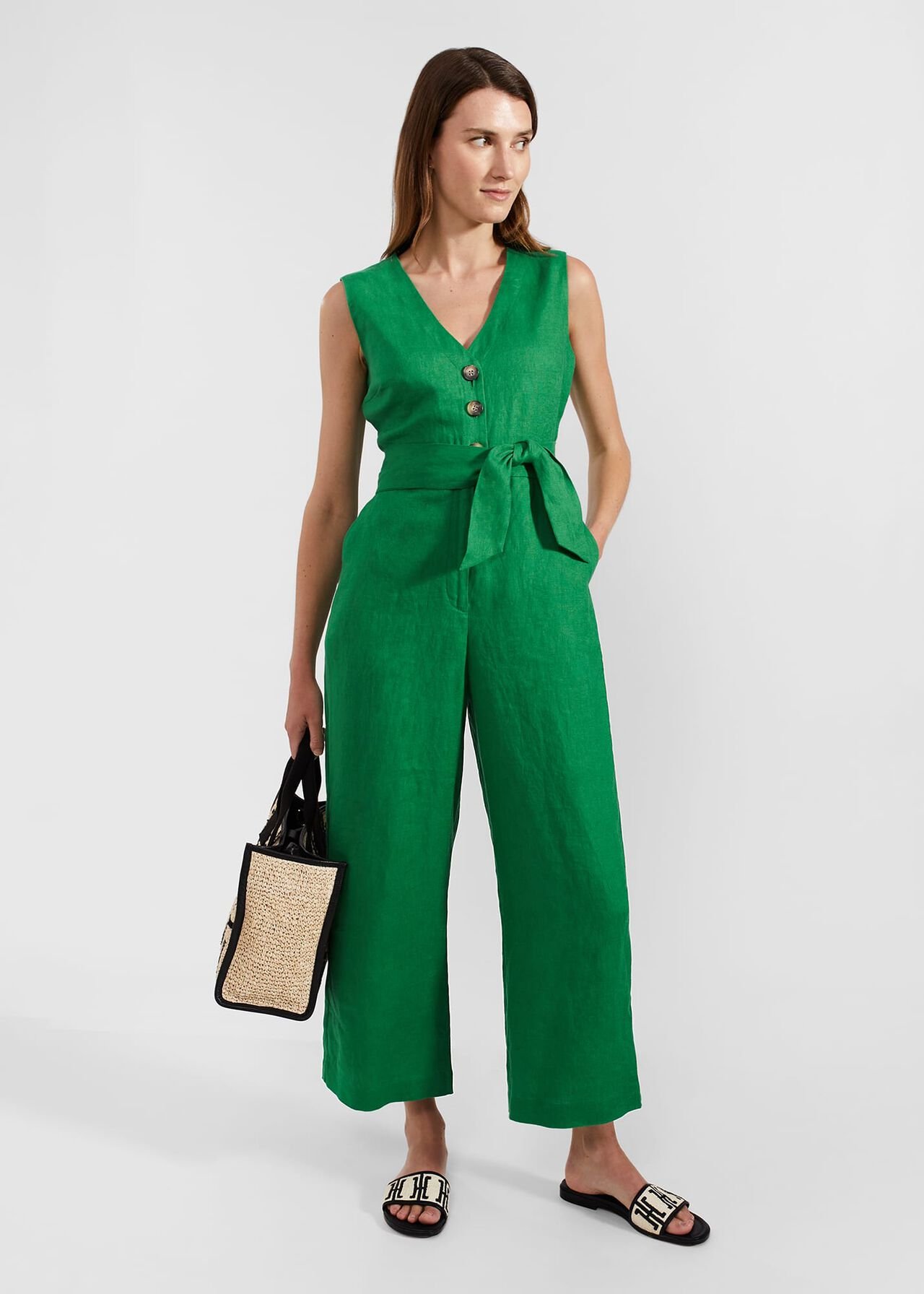 Melodie Linen Jumpsuit, Green, hi-res