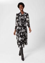 Orla Floral Jacquard Midi Dress, Black Ivory, hi-res