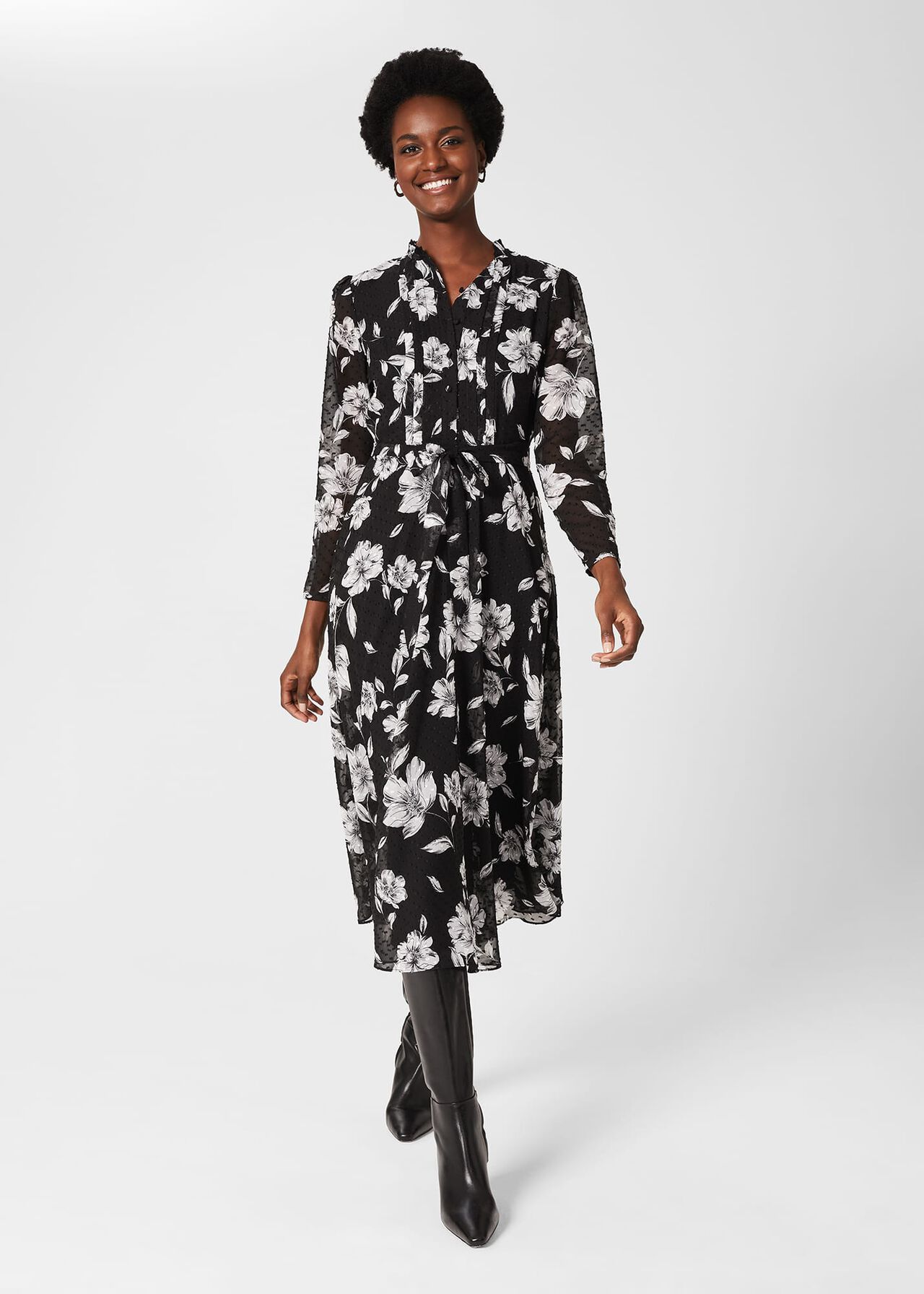 Orla Floral Jacquard Midi Dress, Black Ivory, hi-res