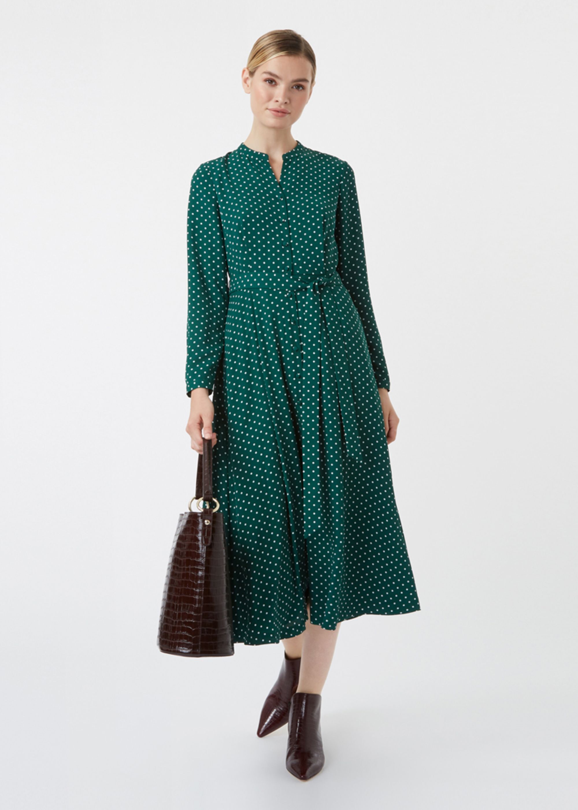 hobbs green polka dot dress