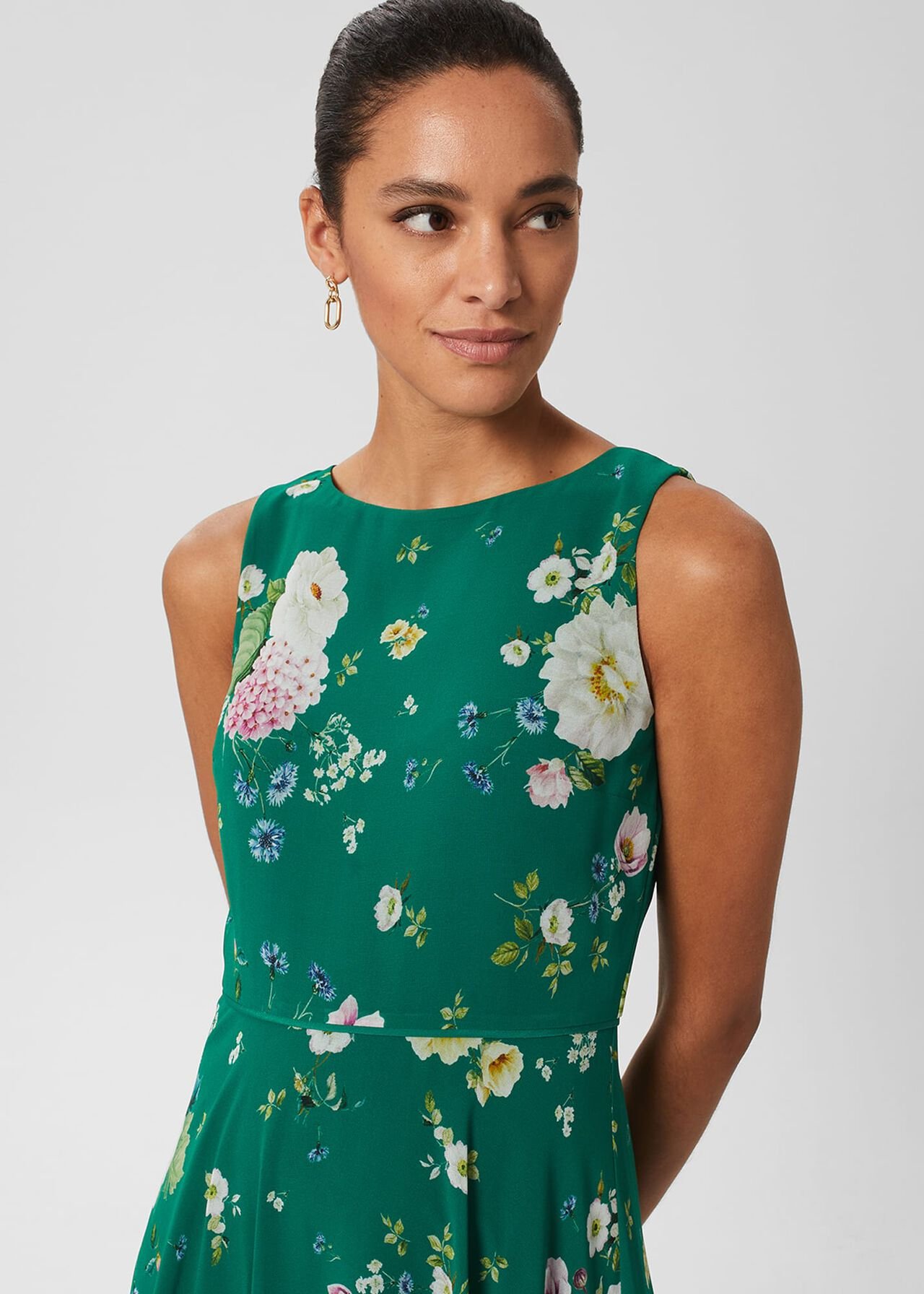 Carly Floral Midi Dress, Green Multi, hi-res