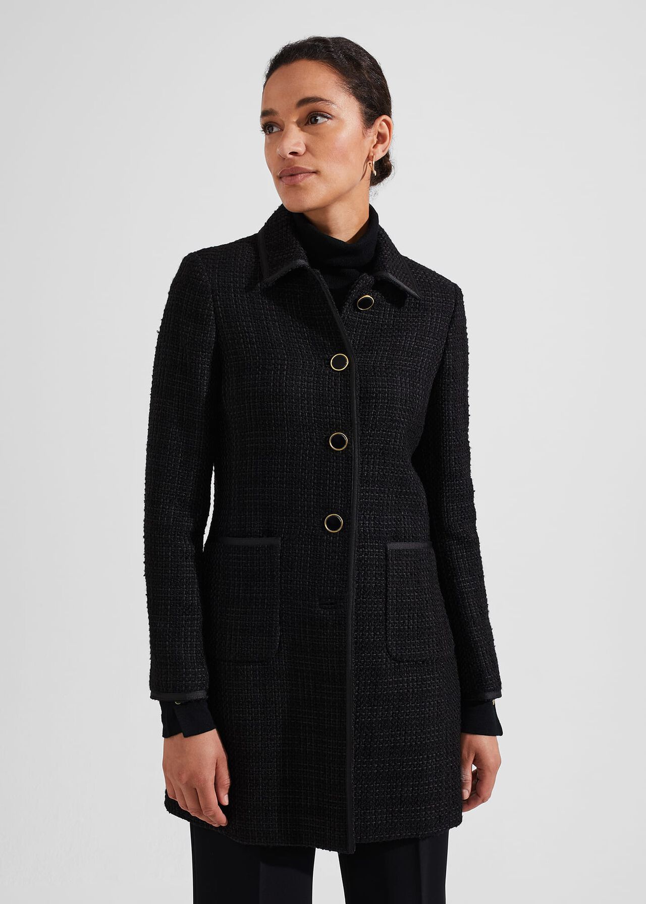 Elaine Tweed Coat With Wool, Black, hi-res