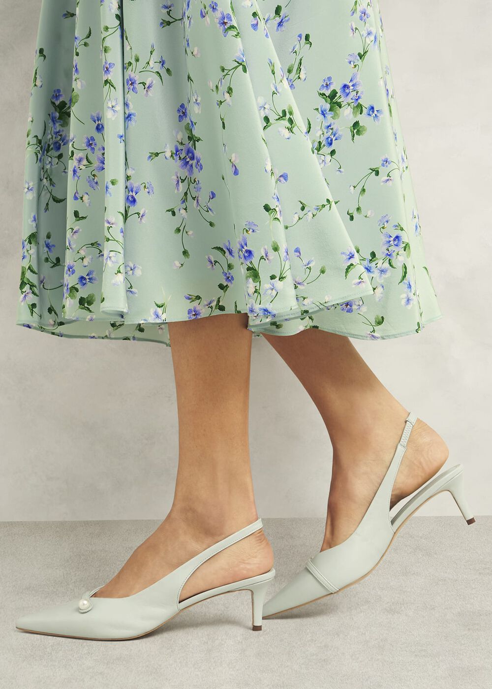 Serena Leather Slingbacks, Sage Green, hi-res