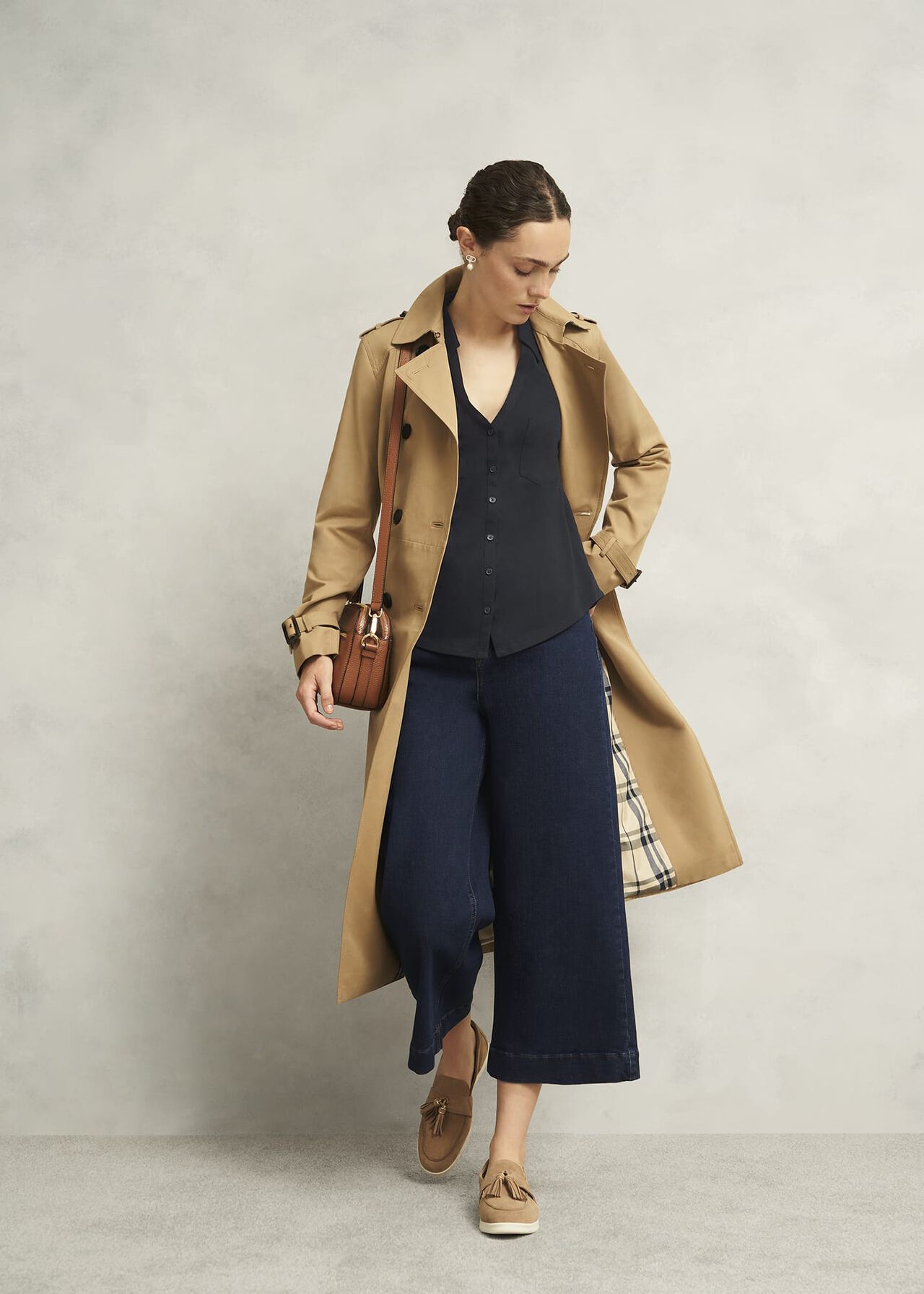 Navy Zariah Cotton Slub 3/4 Sleeve Shirt, Hobbs Navy, hi-res