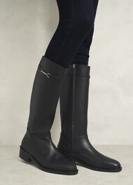 Uma Leather Knee Boots, Black, hi-res