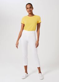 Mallory Cotton Blend Capri Pants With Stretch, White, hi-res