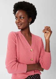 Chloe Ribbed Cardigan, Peony Pink, hi-res