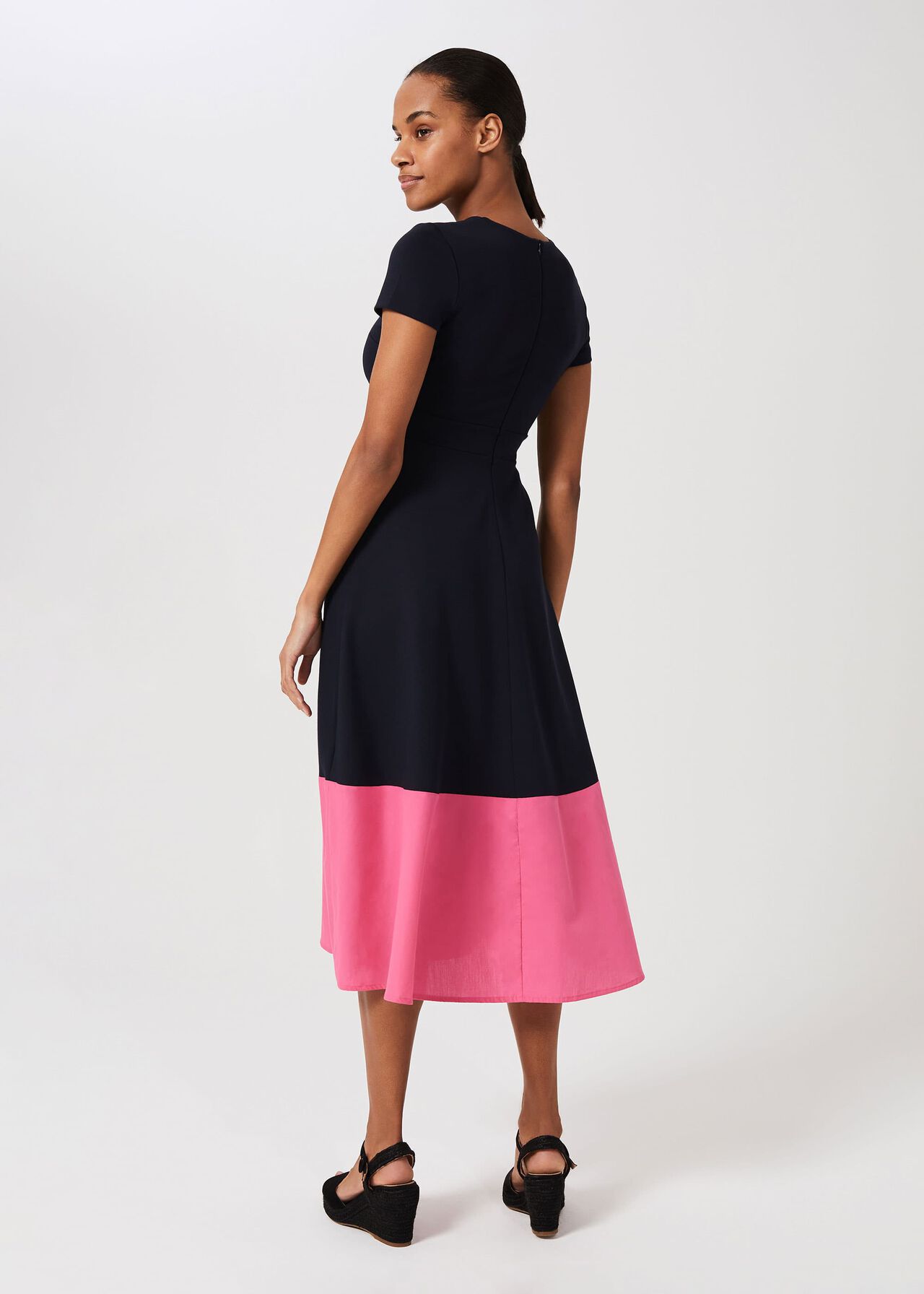 Evangeline Jersey Colourblock Midi Dress, Navy Rouge Pink, hi-res