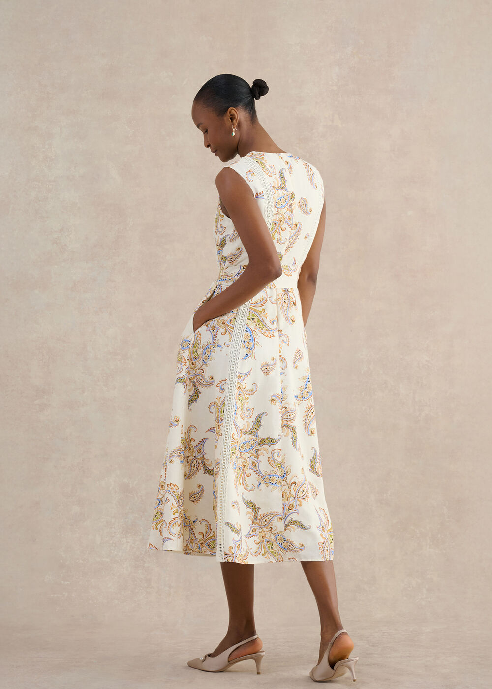 Petite Uma Trimmed Linen Dress, Cream Multi, hi-res