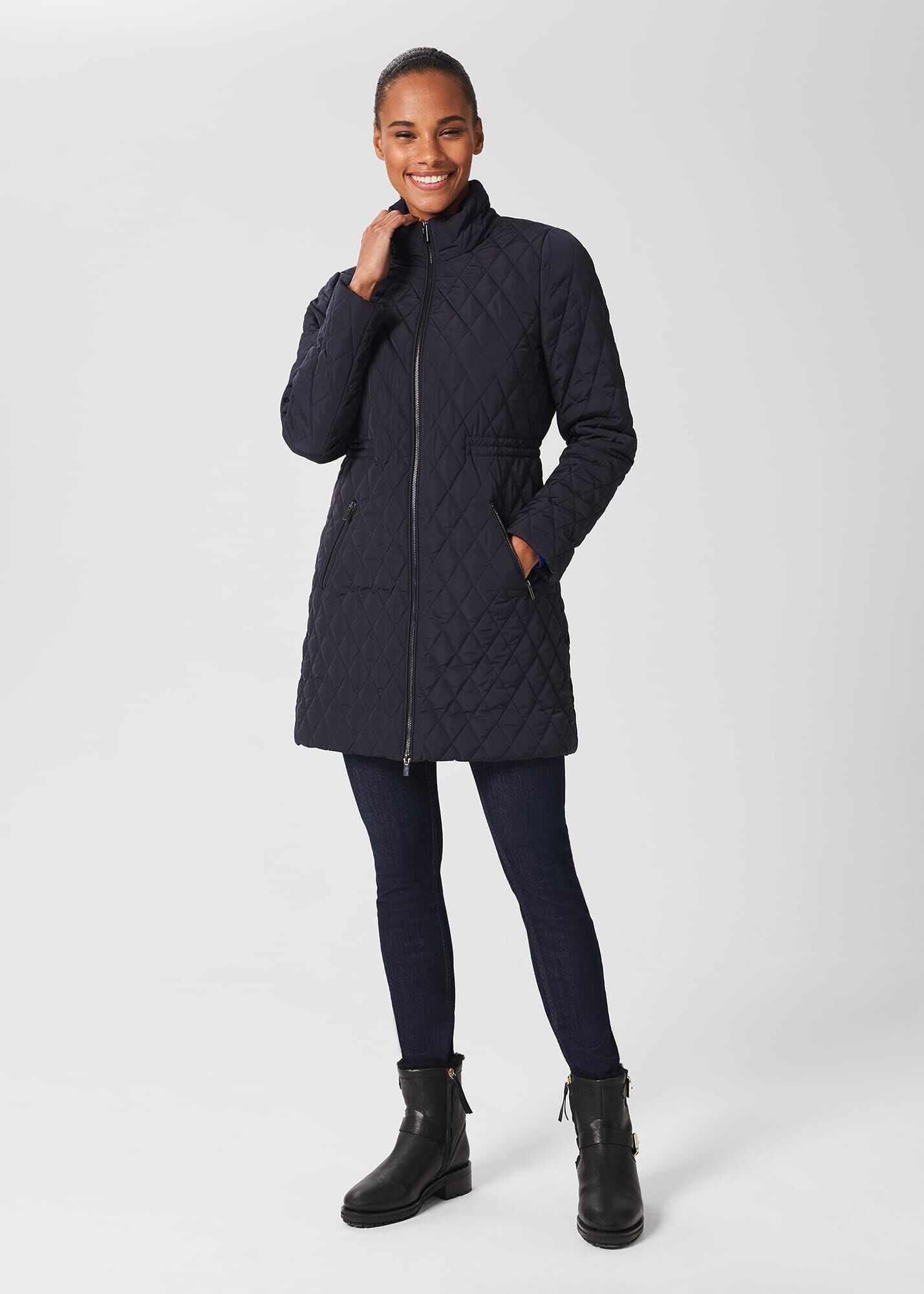 navy quilted coat