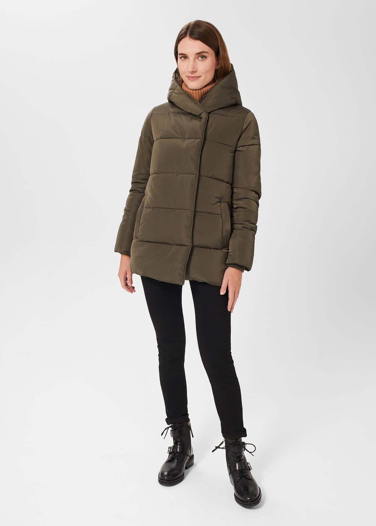 Darla Short Puffer Jacket , Dark Olive, hi-res