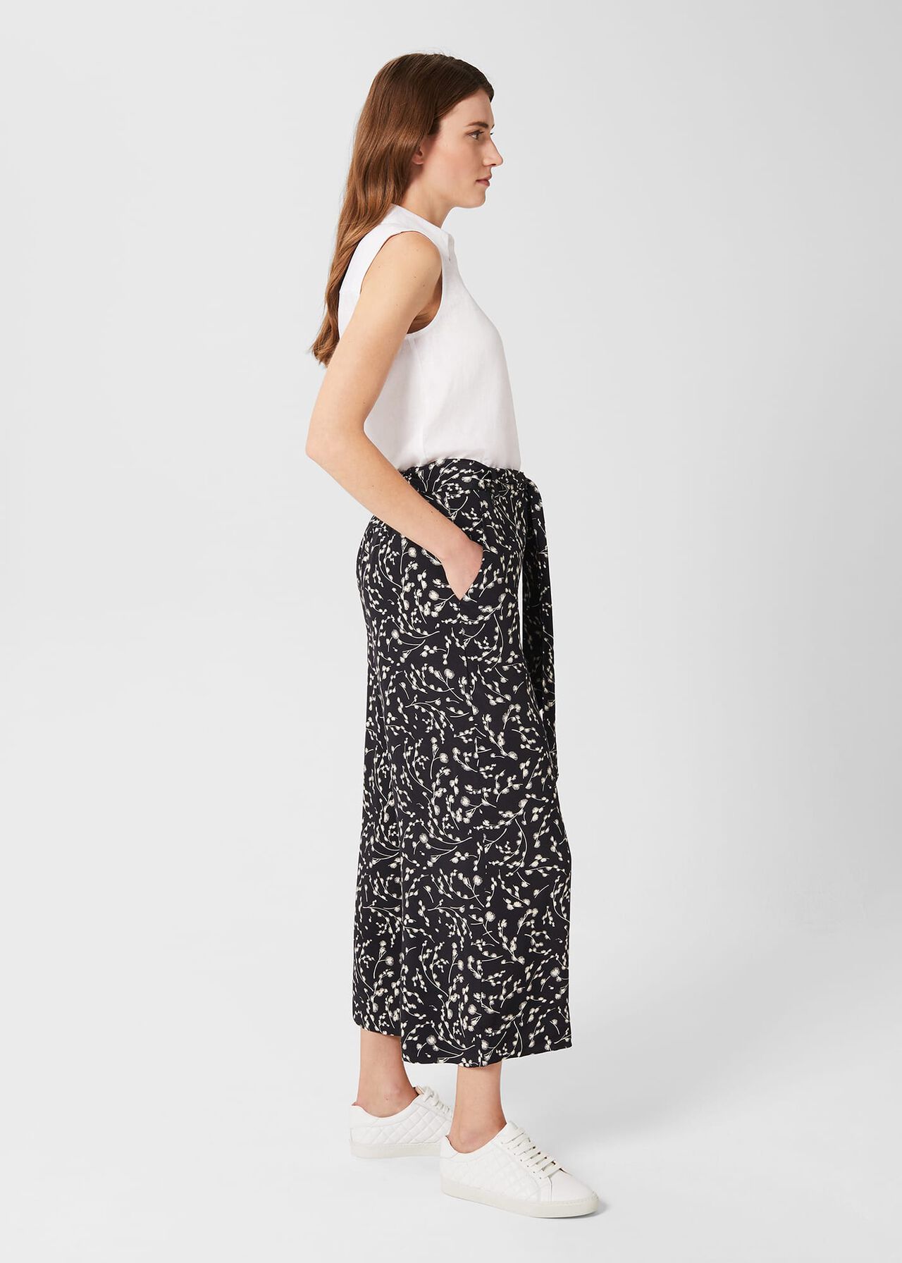 Jen Wide Leg Crop Trousers, Navy Ivory, hi-res