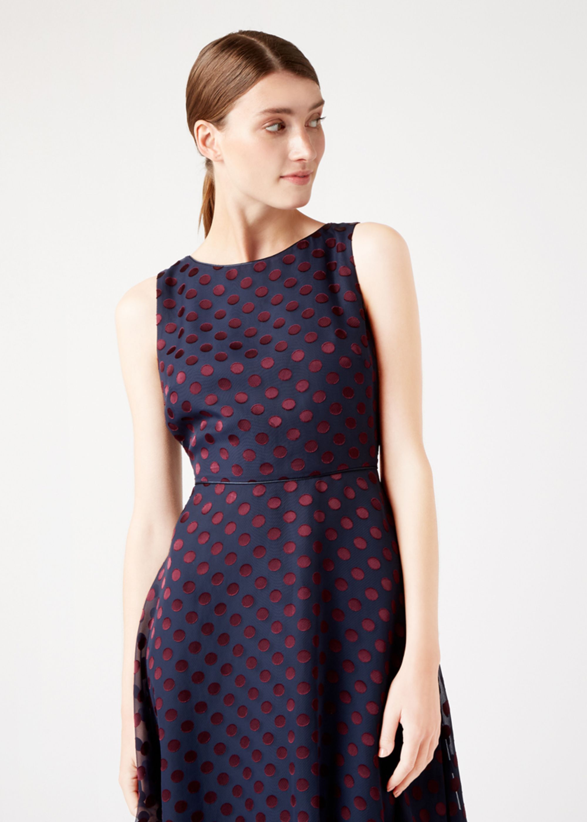 hobbs navy and white spot dress