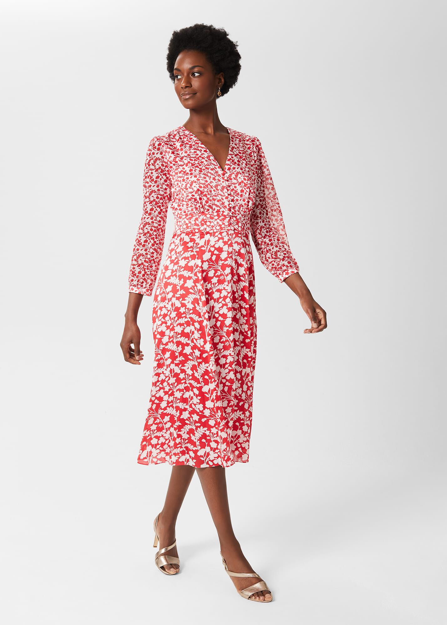 Red white outlet floral dress