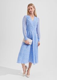 Viviana Silk Fit And Flare Dress, Blue Multi, hi-res