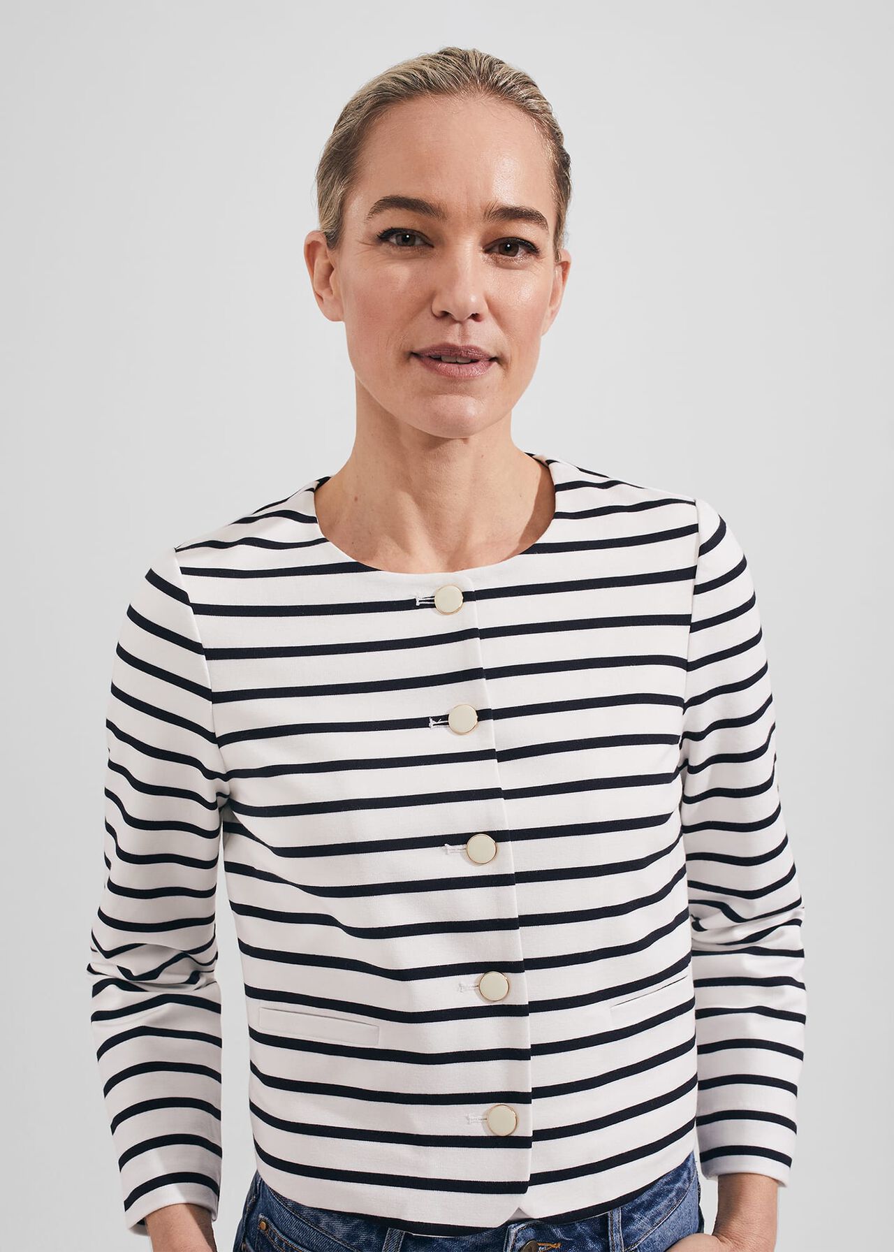 Uma Stripe Jacket, Ivory Navy, hi-res