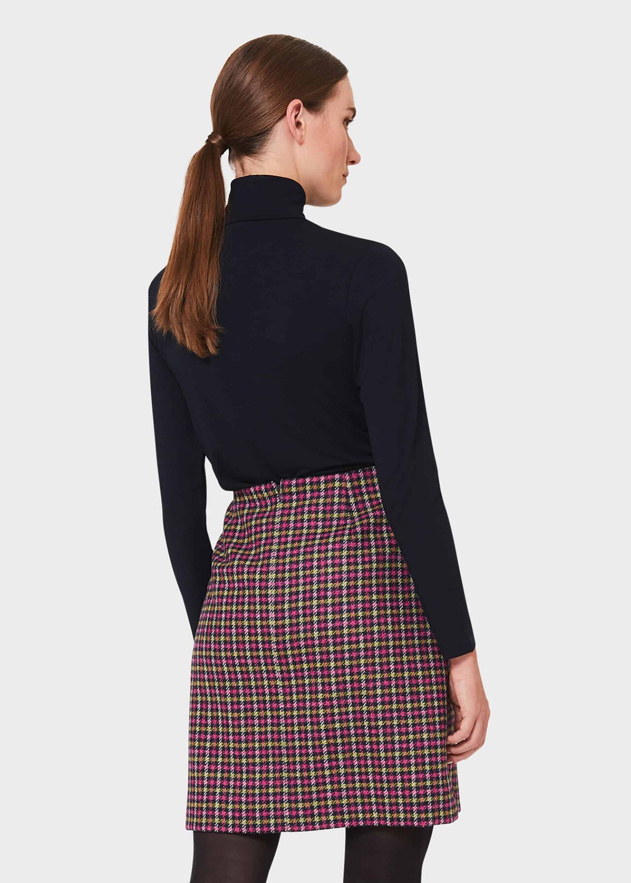 Avery Wool Check Pleated Skirt, Pink Lime Green, hi-res