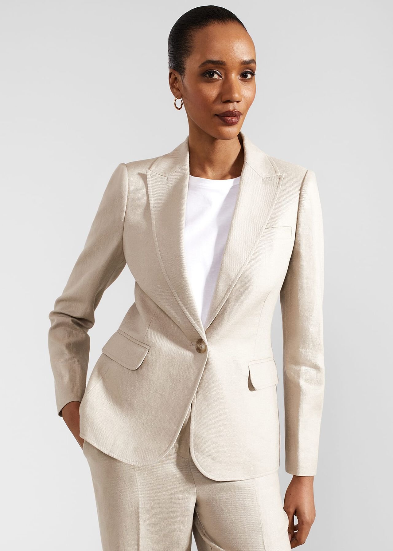 Roberta Linen Jacket, Neutral, hi-res