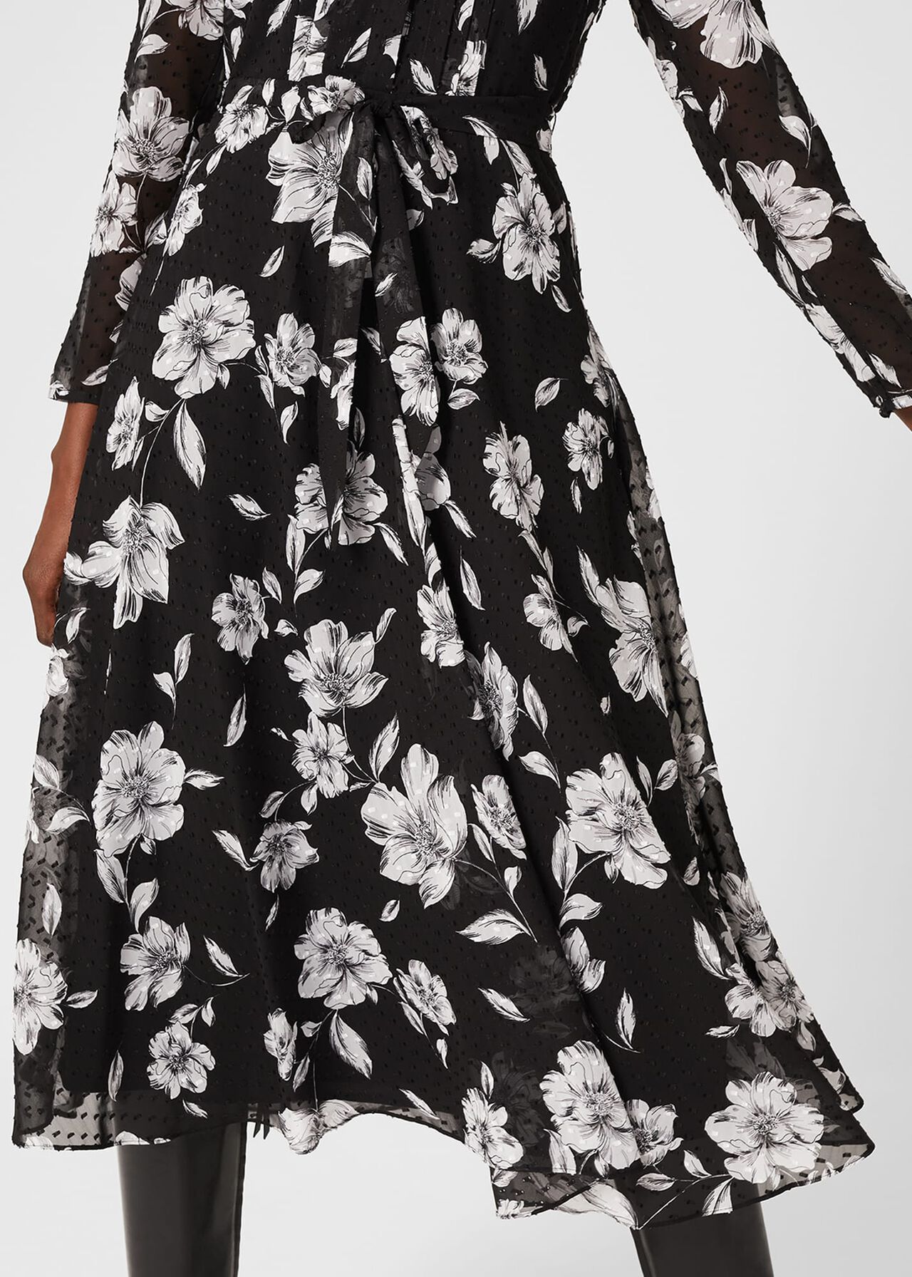 Orla Floral Jacquard Midi Dress, Black Ivory, hi-res