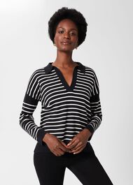 Karissa Cotton Striped Jumper, Black Ivory, hi-res