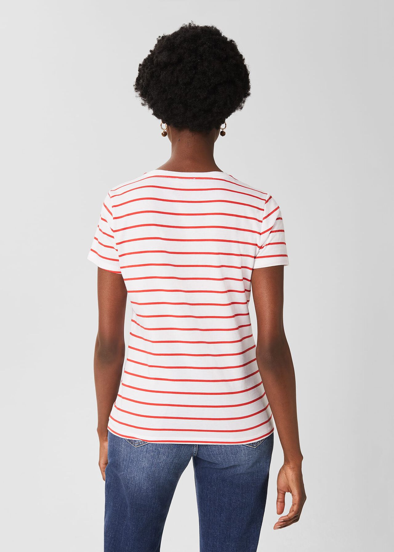 Pixie Cotton Stripe T-Shirt, White Red, hi-res