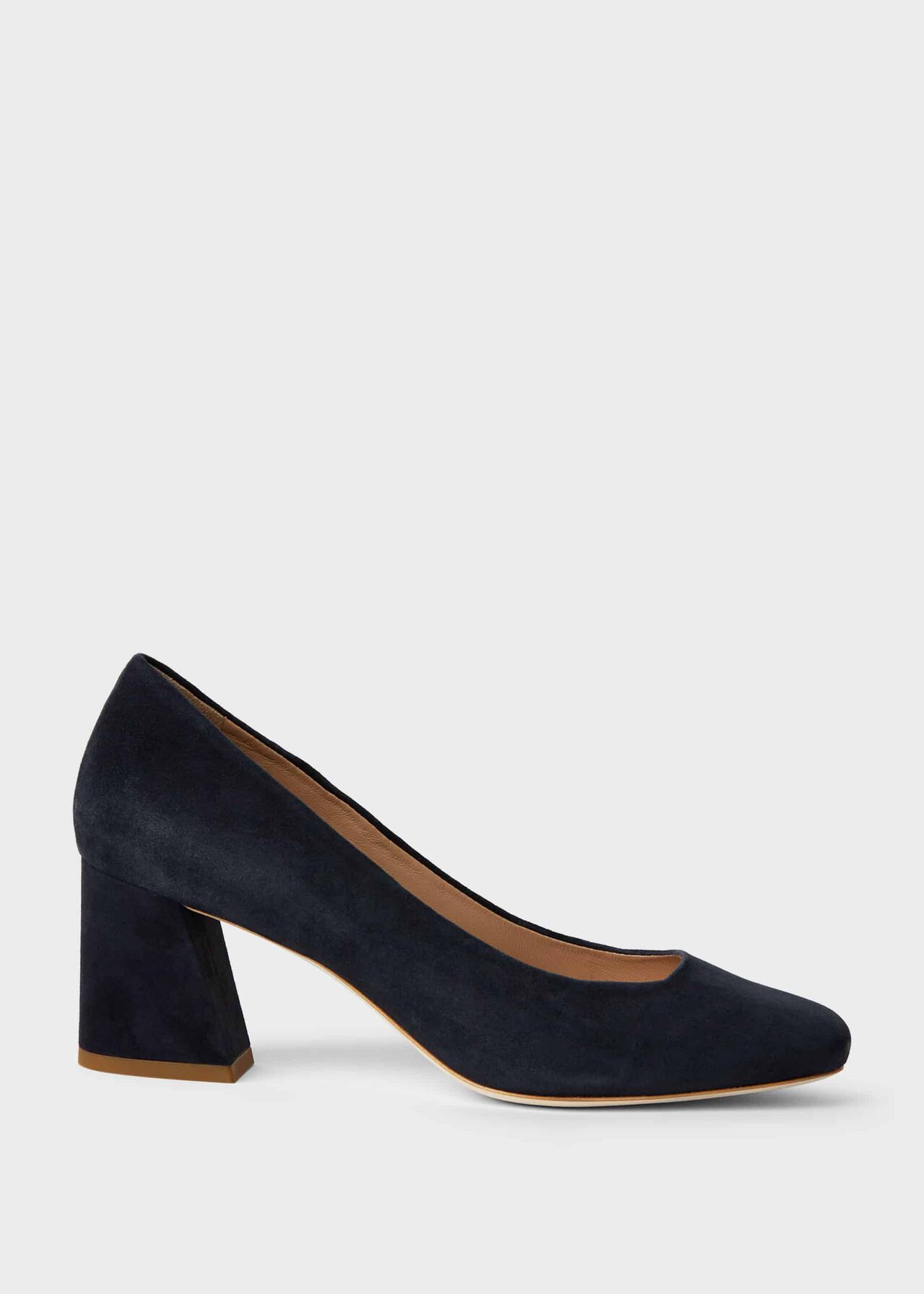 Laura Suede Block Heel Court Shoes, Navy, hi-res
