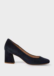 Laura Suede Block Heel Court Shoes, Navy, hi-res