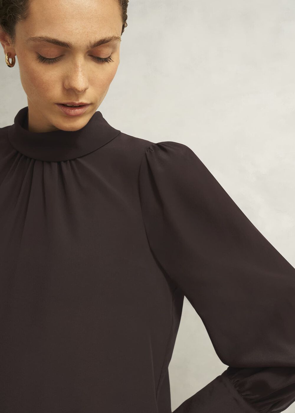 Debby Silk Blouse, Deep Brown, hi-res