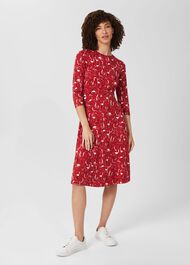 Fara Jersey Mid Length Dress, Berry Red Multi, hi-res