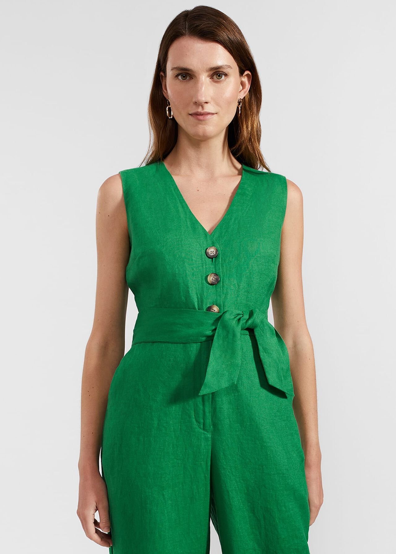 Melodie Linen Jumpsuit, Green, hi-res