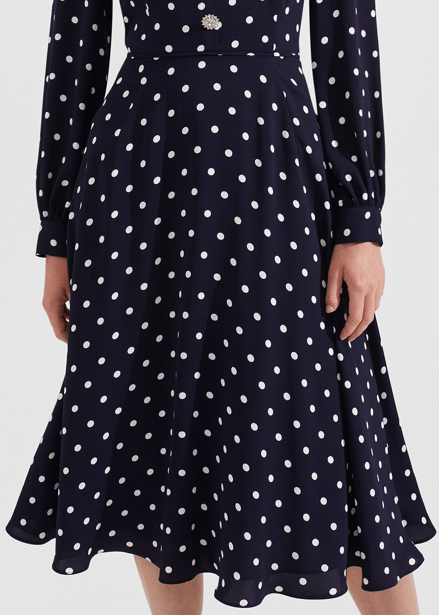Hobbs navy and white spot dress store