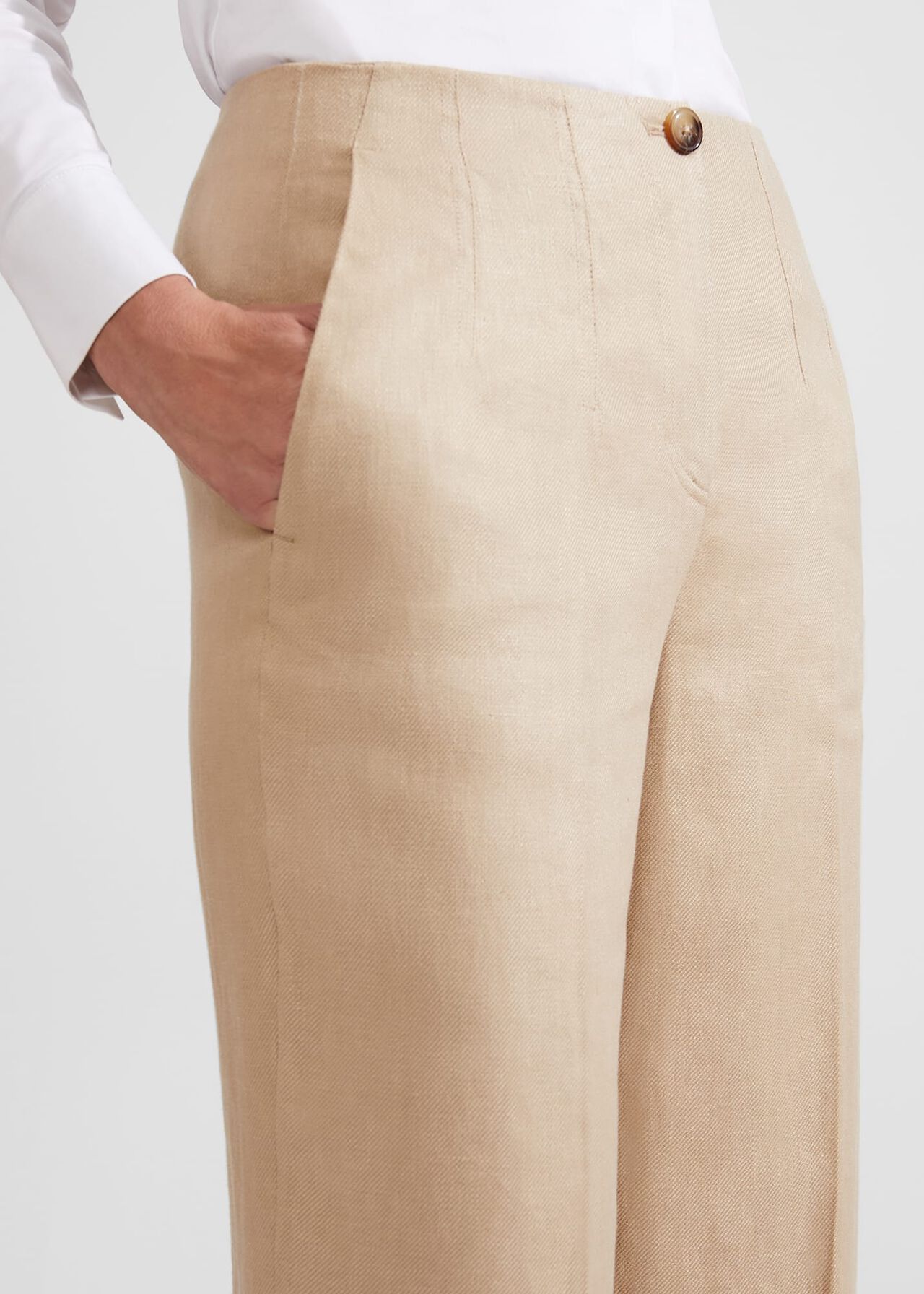 Dora Linen Crop Pant, Sand, hi-res