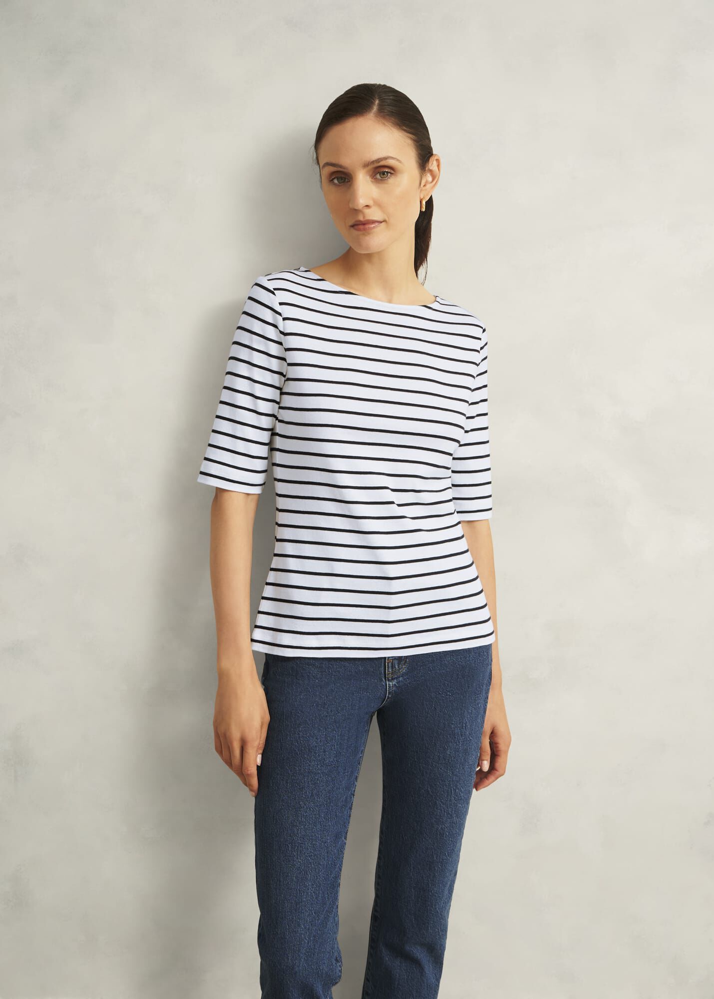ホブズ HOBBS AVIA STRIPED T-SHIRT （WHITE NAVY） Avia Cotton Slub Striped T-Shirt | Hobbs US |