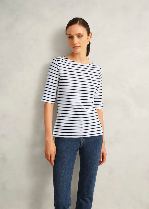 Ivory Katie Cotton Stripe Button Back Top