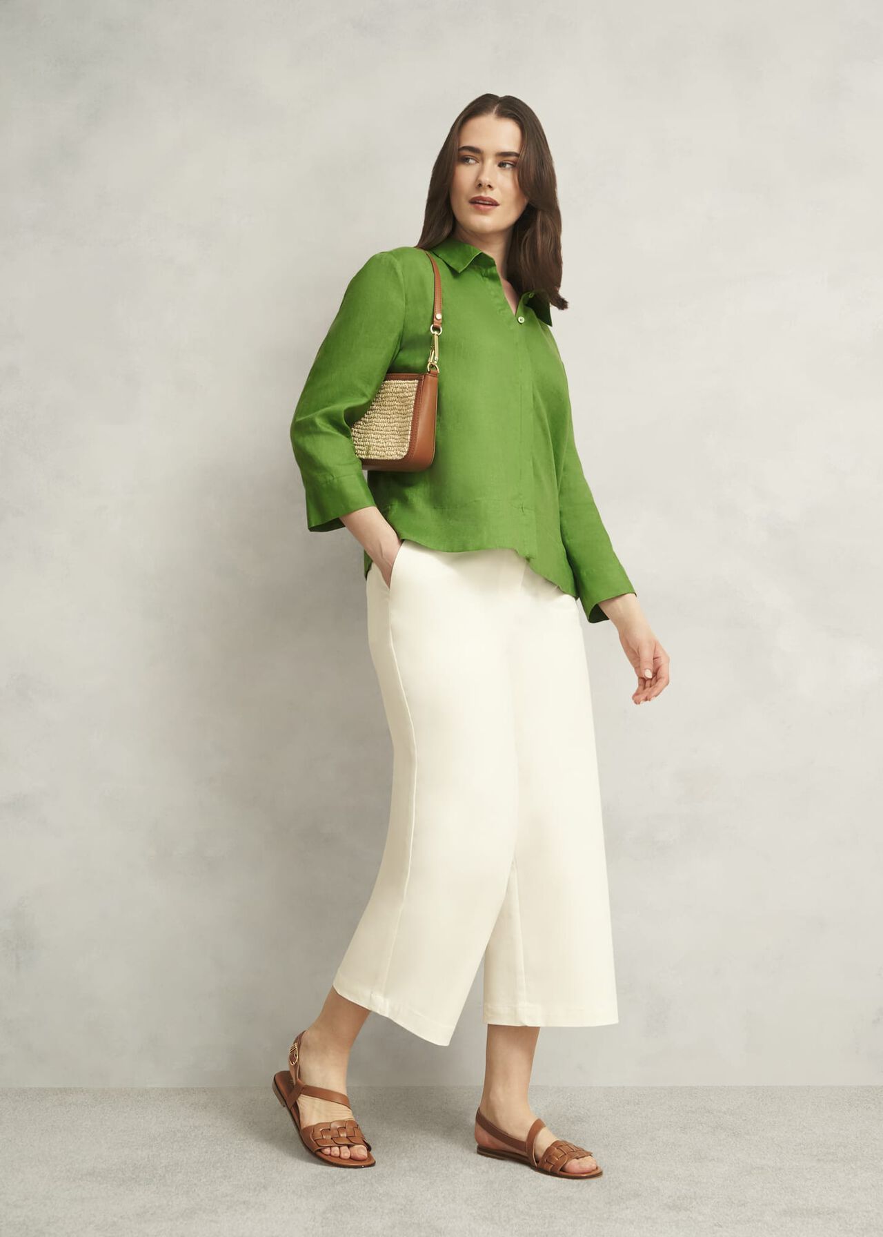 Nita Linen Shirt, Green, hi-res