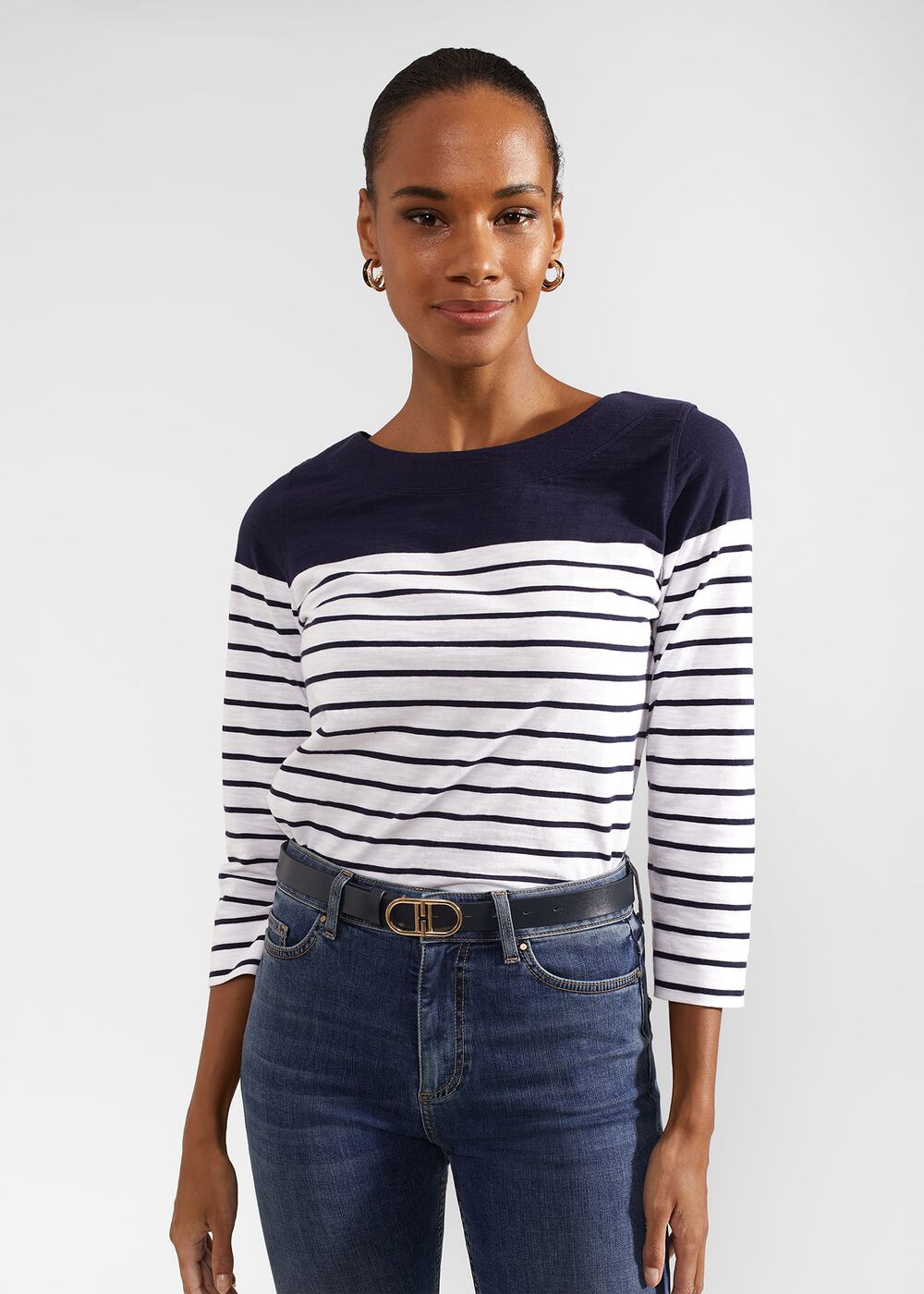 Kiera Leather Belt, Navy, hi-res