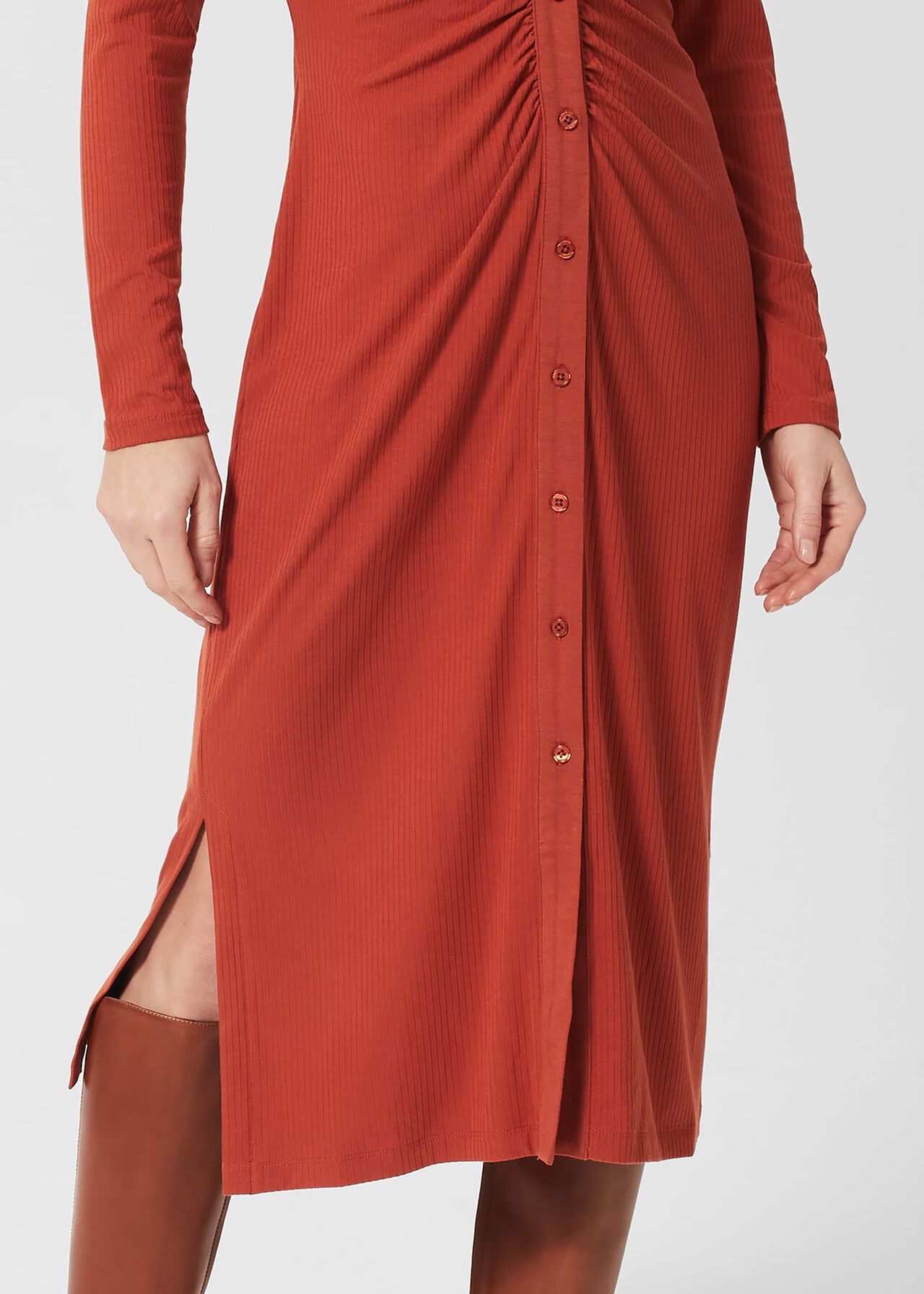 Rib Hatty Jersey Dress, Pecan, hi-res