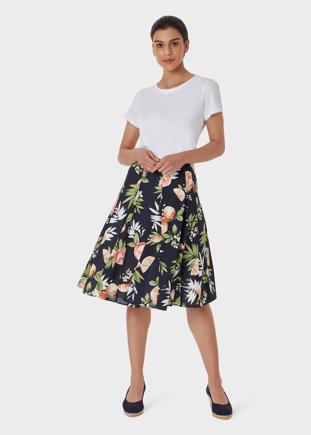 Melina Cotton Floral Full Skirt, Navy Multi, hi-res