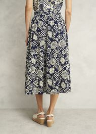 Rousham Cotton Midi Skirt, Navy Cream, hi-res